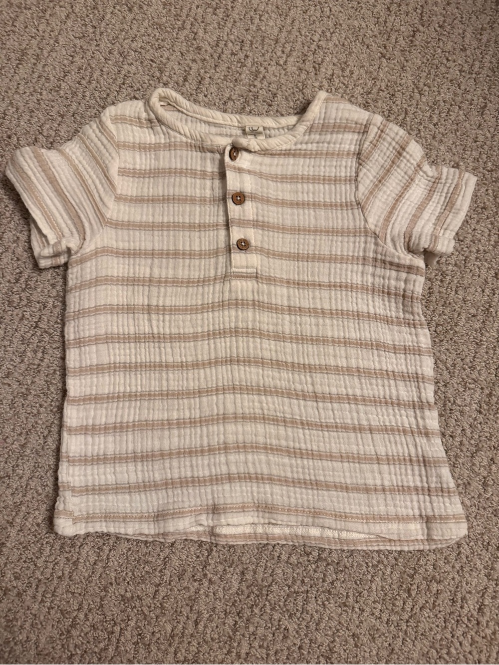 Colored Organics Cream & Tan Striped Short Sleeve Henley 4T-5T